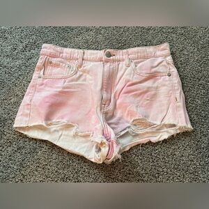 AEROPOSTALE Size 10 32W Pink Dye Dye Denim High Rise Shorty Shorts Distressed